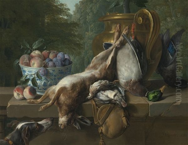 Still Life Of Game With A Bowl Of Plums And Peaches Oil Painting by Alexandre-Francois Desportes