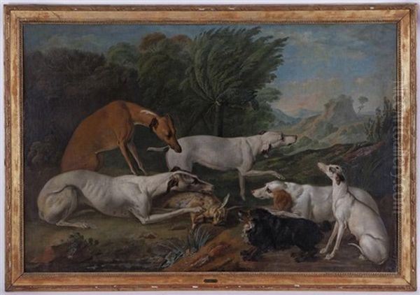 Chiens Capturant Un Lievre Dans Un Paysage Oil Painting by Alexandre-Francois Desportes
