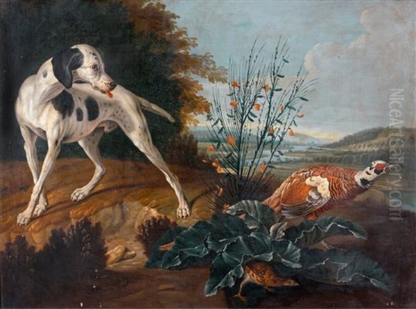 Chien En Arret Devant Une Poule Faisane Oil Painting by Alexandre-Francois Desportes