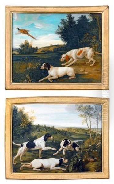 Blonde Et Diane En Arret Devant Des Faisans Et Ponne, Nonne Et Bonne En Arret Devant Des Perdrix (pair) Oil Painting by Alexandre-Francois Desportes