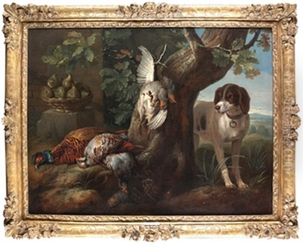 Pointer Con Sus Presas Sobre Fondo De Paisaje Oil Painting by Alexandre-Francois Desportes