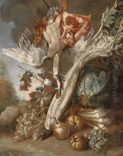 Gemuse- Und Fruchtestillleben Mit Erlegtem Wildgeflugel Und Einem Stuck Fleisch Oil Painting by Alexandre-Francois Desportes