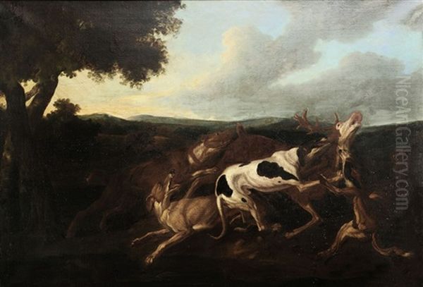 Chevreuil Garde Par Des Chiens Oil Painting by Alexandre-Francois Desportes