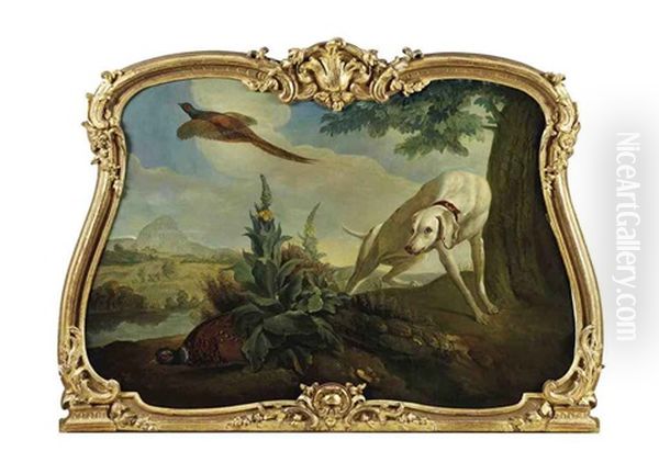An Extensive Landscape With A Hound Flushing Pheasants Oil Painting by Alexandre-Francois Desportes