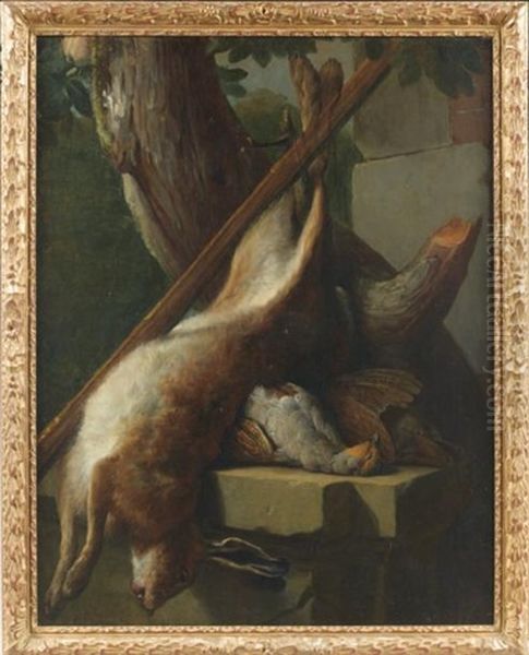 Trophee De Chasse Au Lievre Et Aux Oiseaux Sur Un Entablement Oil Painting by Alexandre-Francois Desportes