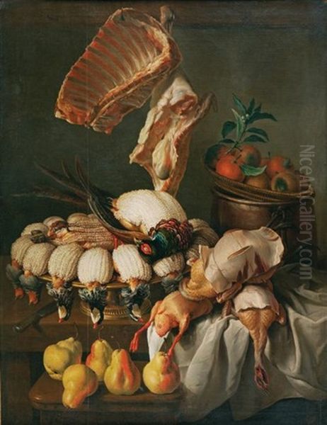 Nature Morte Aux Perdrix Piquees, Faisans, Quarres D'agneau Fruits Et Poires De Bon Chretien Oil Painting by Alexandre-Francois Desportes