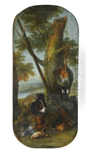 Epagneul Gardant Des Perdrix Mortes (+ Epagneul Gardant Du Gibier Mort, Avec Un Faisan, Des Perdrix Et Un Colvert; Pair) Oil Painting by Alexandre-Francois Desportes