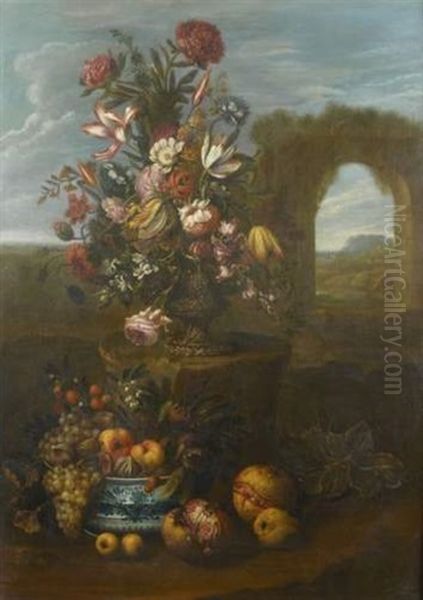 Bouquet De Fleurs Et Vase Chinois Oil Painting by Alexandre-Francois Desportes