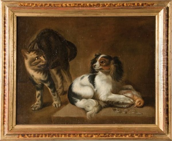 Chat Et Chien Oil Painting by Alexandre-Francois Desportes