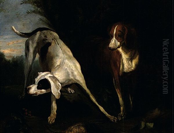 Deux Chiens De Chasse A L'arret Oil Painting by Alexandre-Francois Desportes