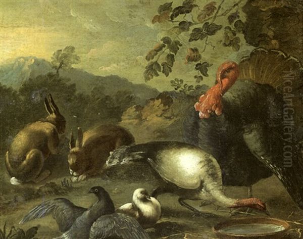 Lapin Et Dindon Dans Un Paysage Oil Painting by Alexandre-Francois Desportes