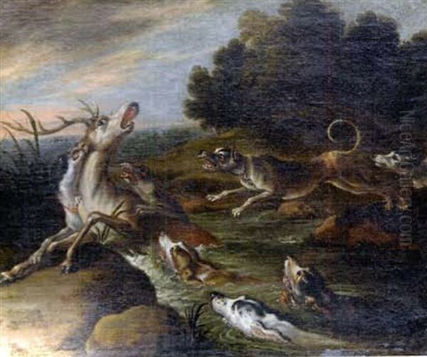 Le Bat L'eau Oil Painting by Alexandre-Francois Desportes