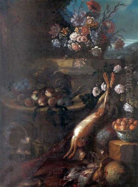 Paysage Au Gibier Et Aux Fleurs Oil Painting by Alexandre-Francois Desportes