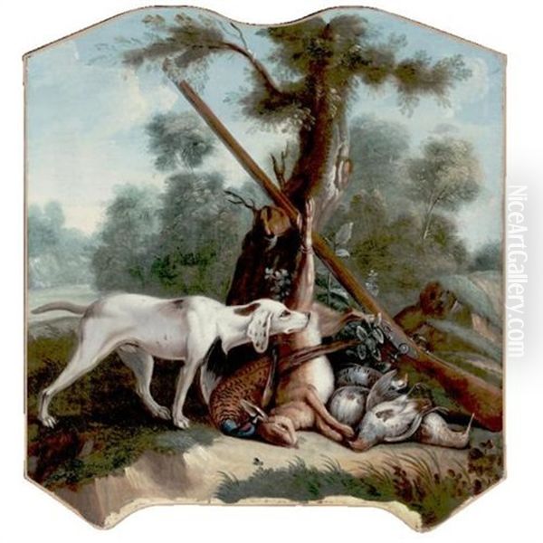 A Hunting Dog And Game In A Landscape Oil Painting by Alexandre-Francois Desportes