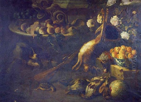 Nature Morte Aux Coupes De Fruits Et Au Trophee De Chasse Oil Painting by Alexandre-Francois Desportes