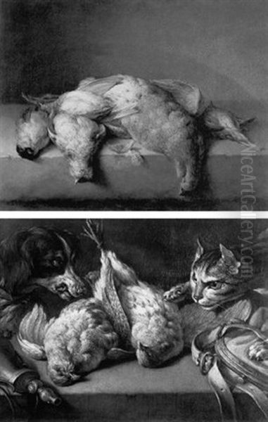 Nature Morte Aux Oiseaux Sur Un Entablement Oil Painting by Alexandre-Francois Desportes