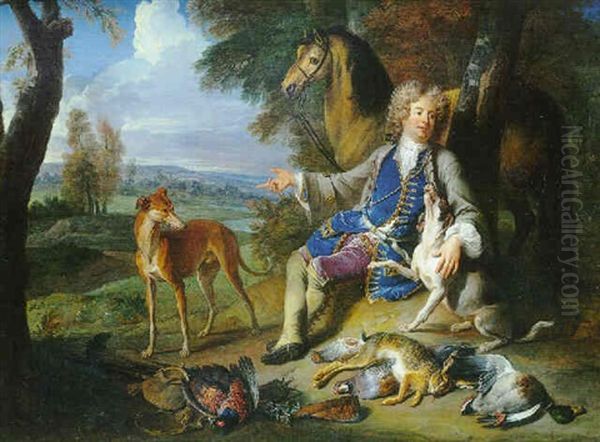 Autoportrait En Chasseur Sur Fond De Paysage Oil Painting by Alexandre-Francois Desportes