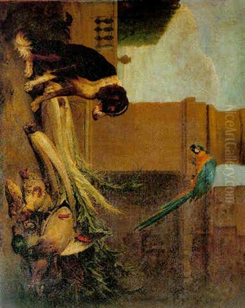 Nature Morte Au Gibier Surveille Par Un Chien De Chasse Assis Oil Painting by Alexandre-Francois Desportes