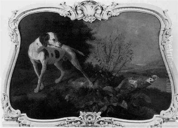 Chien A L'arret Devant Une Poule Faisane Oil Painting by Alexandre-Francois Desportes