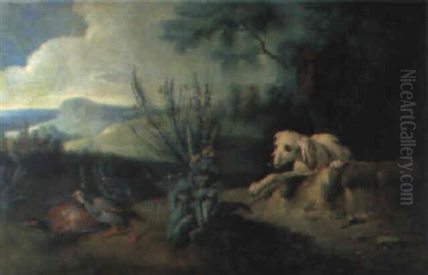 Pointer En Arret Sur Un Couple De Faisans Oil Painting by Alexandre-Francois Desportes