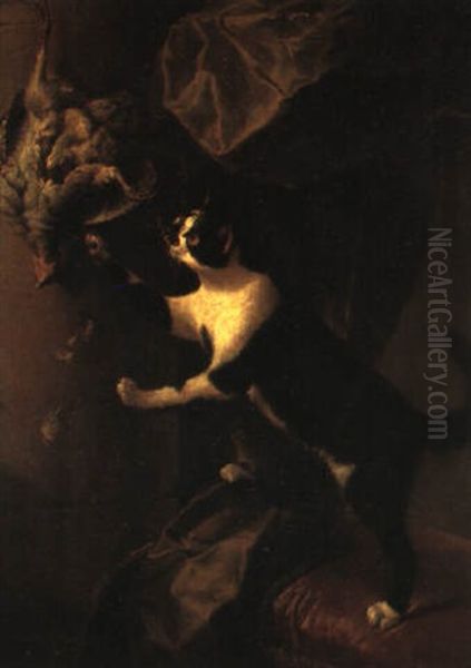 Le Chat Jouant Avec La Perdrix Oil Painting by Alexandre-Francois Desportes