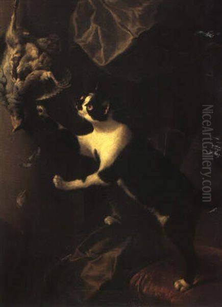 Chat S'amusant Avec Une Perdrix Oil Painting by Alexandre-Francois Desportes
