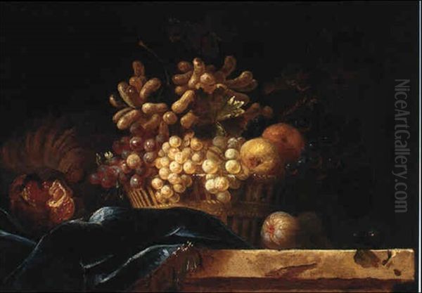 Still Life Of Fruit On A Ledge Oil Painting by Alexandre-Francois Desportes