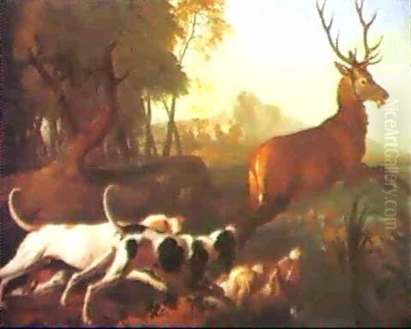 (2) A Stag Hunt - A Boar Hunt Oil Painting by Alexandre-Francois Desportes