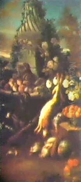 Still-life Of Game, Fruit And Flowers With A Dog Oil Painting by Alexandre-Francois Desportes