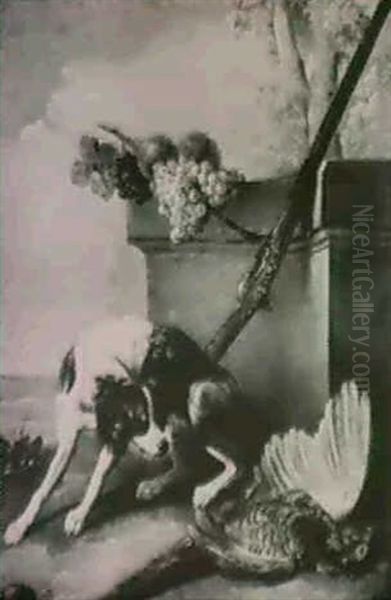 Chien, Trophees De Chasse Et Fusil Oil Painting by Alexandre-Francois Desportes