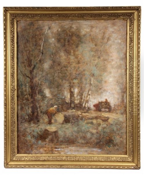 Loggers In Woods Oil Painting by Louis Paul Dessar