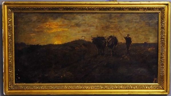 Tonalist Landscape With Bovine And Sheppard Oil Painting by Louis Paul Dessar