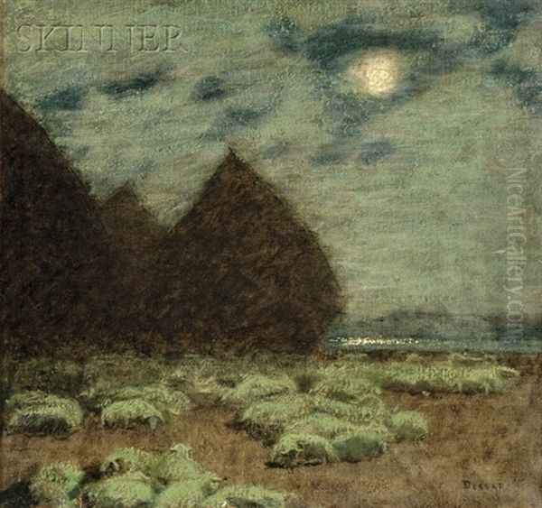 Moonlit Landscape With Sleeping Flock Oil Painting by Louis Paul Dessar