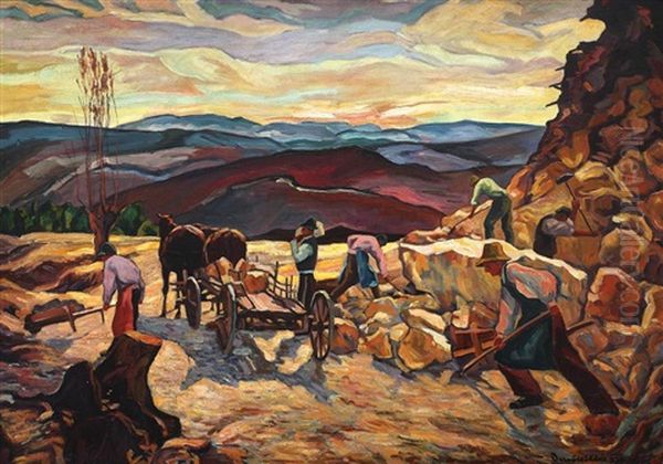 Quarry Oil Painting by Miklos Deszo