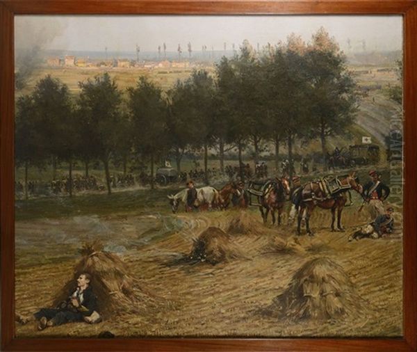 Ambulance, Blesses Et Soldats Au Repos (fragment Du Panorama De Rezonville) Oil Painting by Edouard Jean Baptiste Detaille