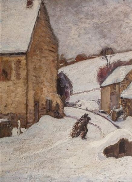 Village Sous La Neige Oil Painting by Leon Detroy