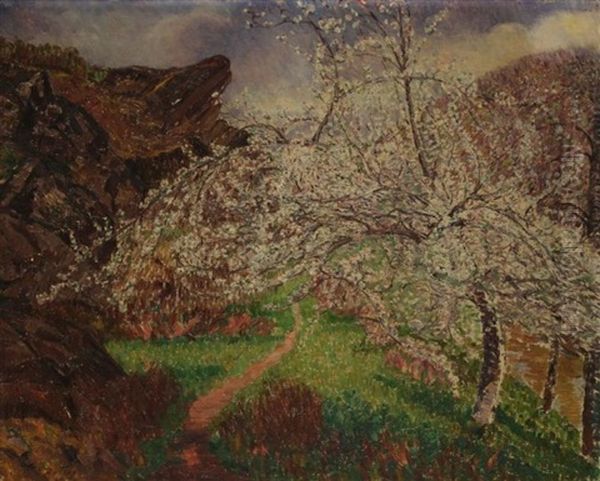 Paysage A L'arbre Fleuri Oil Painting by Leon Detroy