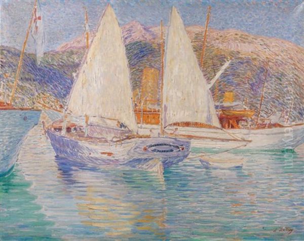 Bateaux En Mediterrannee Oil Painting by Leon Detroy