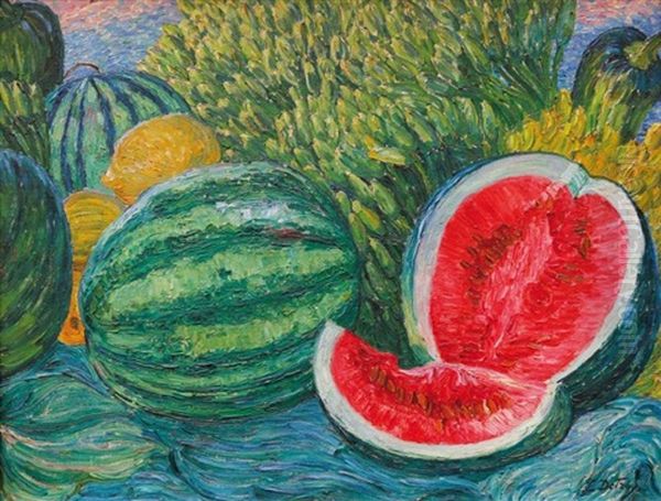 Nature Morte Aux Pasteques Oil Painting by Leon Detroy