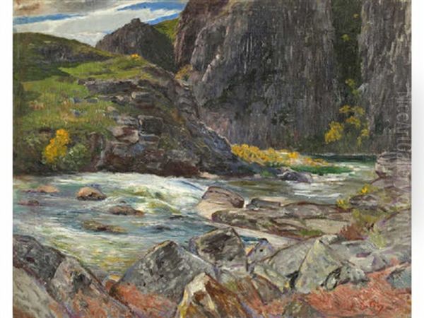 Torrent En Montagne Oil Painting by Leon Detroy