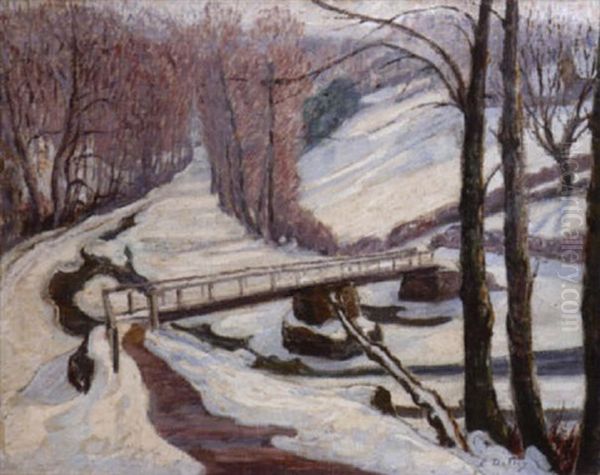 Paysage Enneige Oil Painting by Leon Detroy