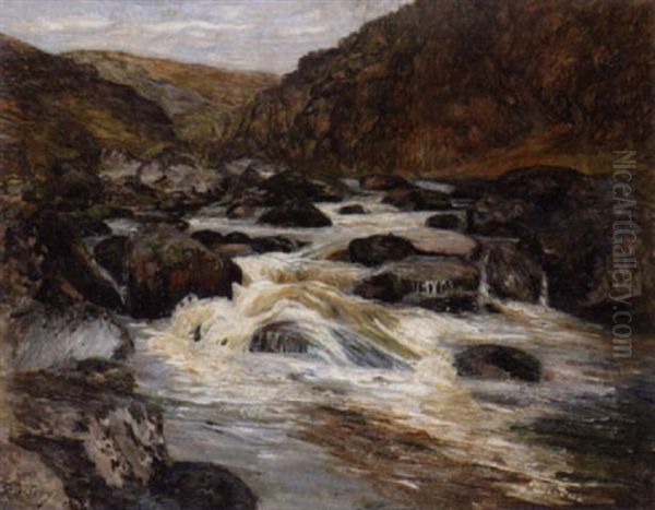 Paysage Au Torrent Et Aux Rochers Oil Painting by Leon Detroy