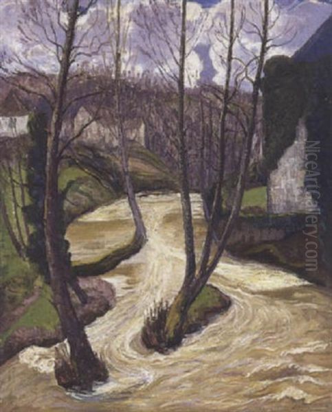Le Village Pres De La Riviere Oil Painting by Leon Detroy