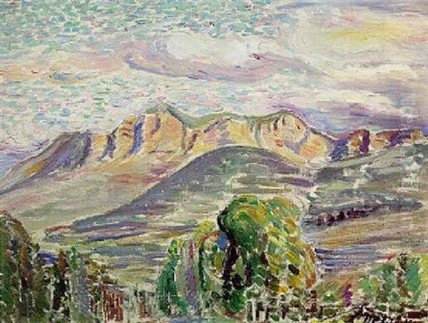 View Of A Valley With A Grove Of Trees Oil Painting by Leon Detroy