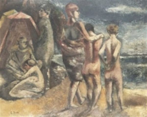 Sallskap Pa Strand Oil Painting by Eric Detthow