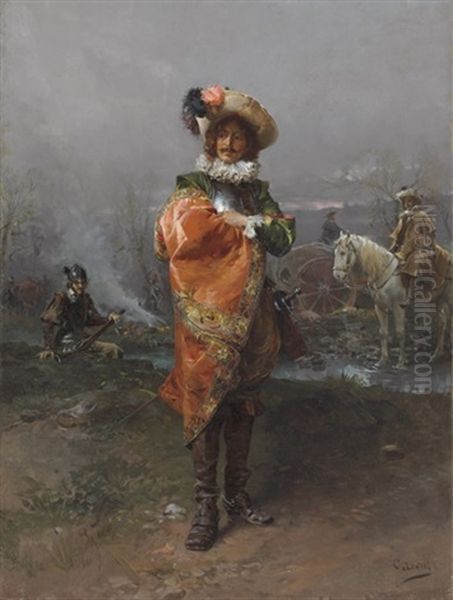 A Gentleman In A Cloak Oil Painting by Cesare Auguste Detti