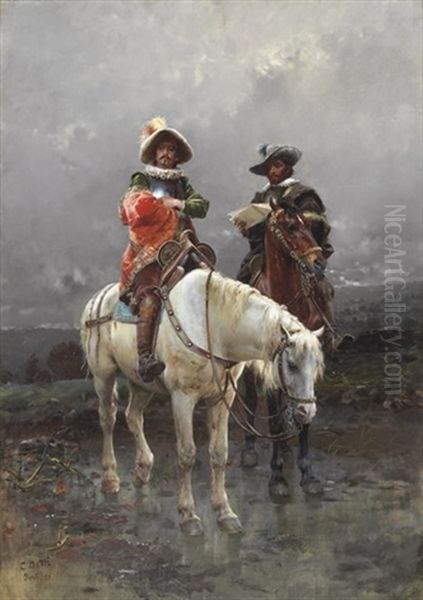 A Cavalier On A White Horse Oil Painting by Cesare Auguste Detti