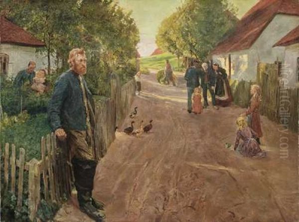Dorfliche Szene Oil Painting by Ludwig Dettmann