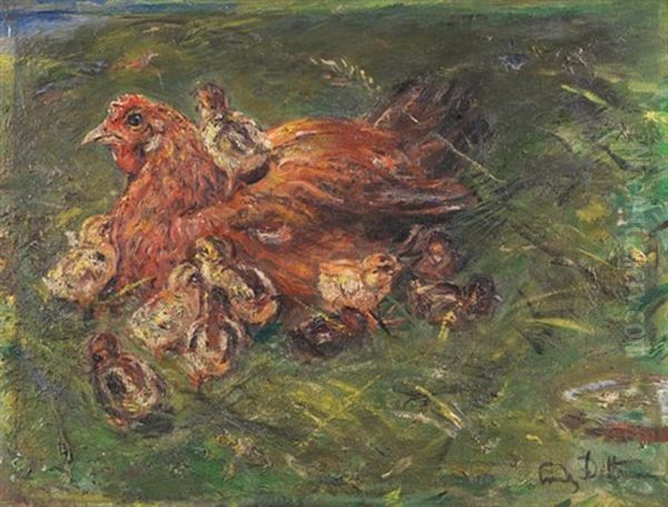 Huhn Mit Kuken Oil Painting by Ludwig Dettmann