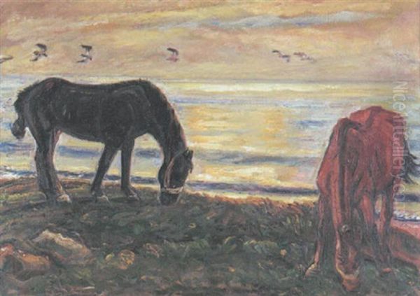 Grasende Pferde Oil Painting by Ludwig Dettmann